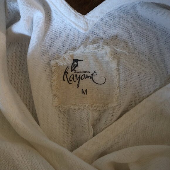 Organic White Boho Linen Wrap Dress w/ Fringe - Picture 5 of 5